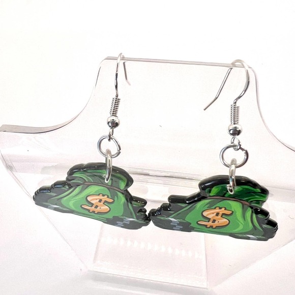 Money Bags Earrings - Cash Earrings - Dollar Earrings - Boss Babe Accessories - Picture 2 of 10